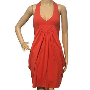 THEORY Jersey Knit Halter Draped Dress Orange Sunburst 2